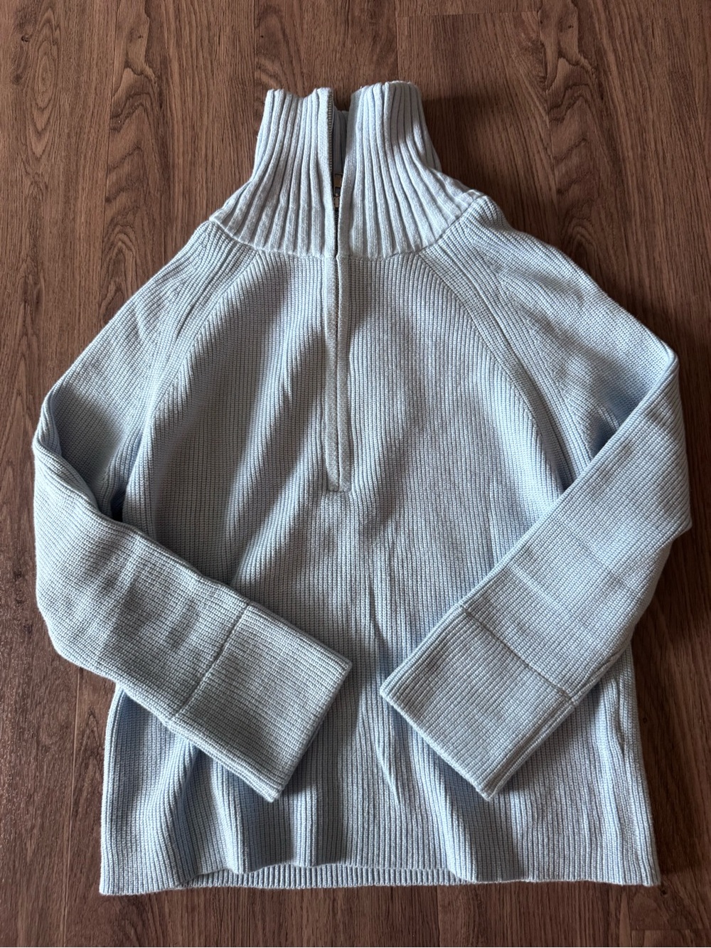Light Blue Ribbed Half-Zip Sweater